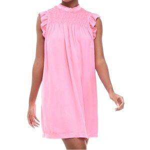 Crown & Ivy Smocked Yoke Pink Dress Size 1X NEW Flutter Sleeve Ruffled Mock Neck